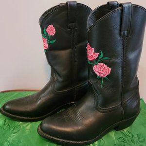 Black Western Cowgirl Boots with Embroidered Roses